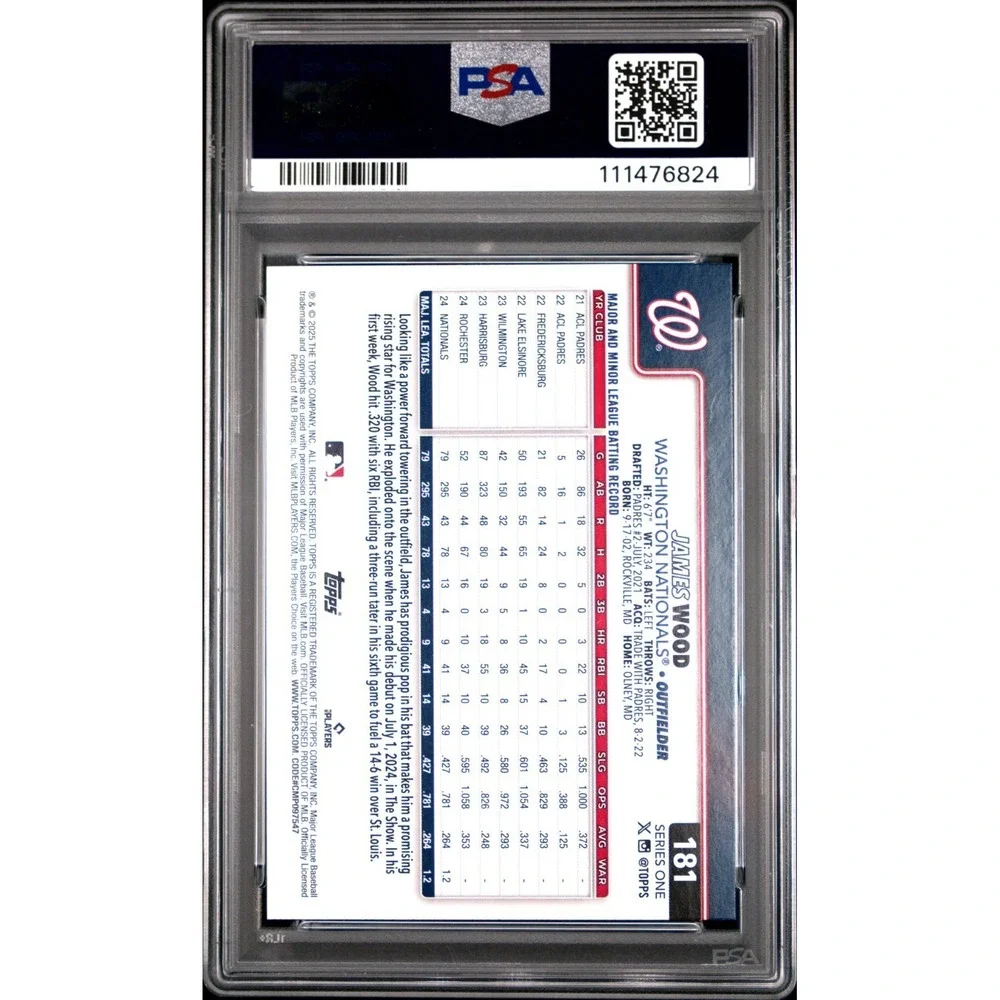 2025 Topps Series 1 - James Wood #181 Pink Diamante Foil (RC) - PSA 10 GEM POP 4